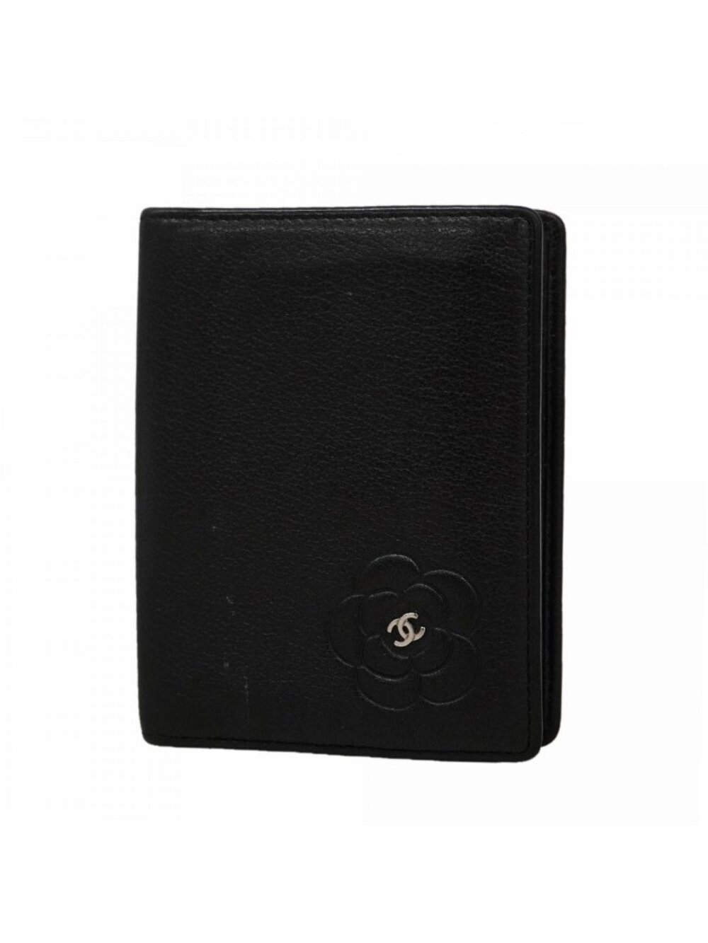 Chanel Card Case Camellia Lambskin Black Silver